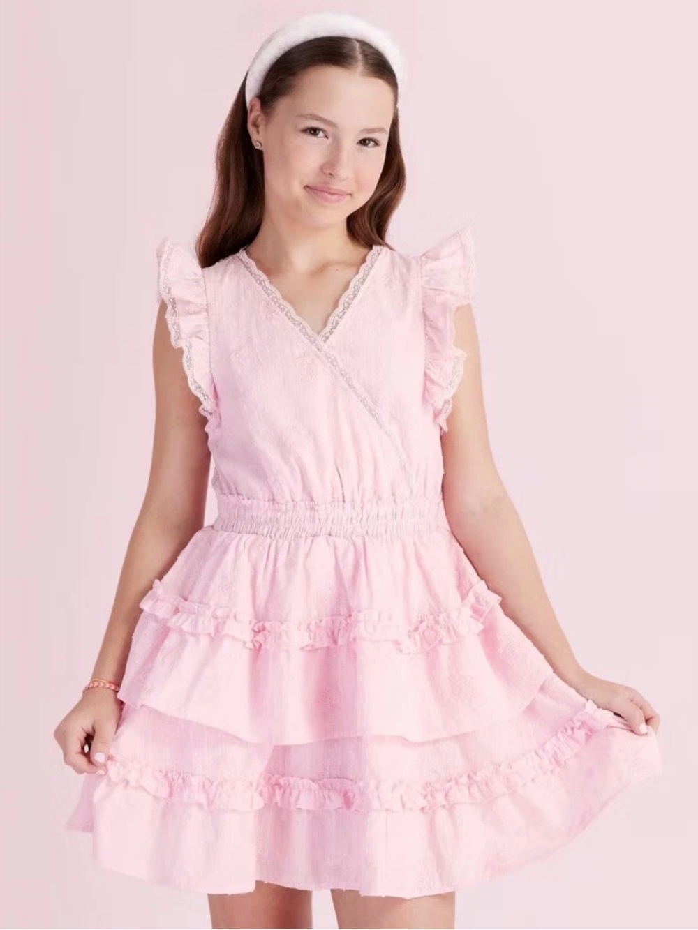 Girls' LoveshackFancy Pink Ruffle Tiered Dress